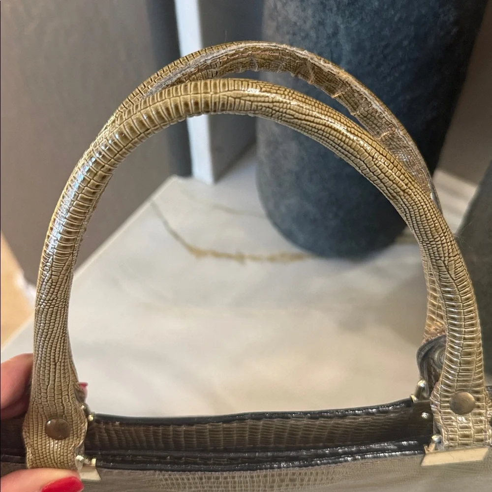 Vintage Mido Top Handle Handbag 1950s 1960s Reptile Embossed Taupe Structured